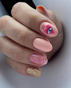 Evil Eye Nails, Magic Nails, Romantic Nails, Hot Nails, Funky Nails, Floral Nails, Nails Magazine, Gold Nails, Cute Acrylic Nails