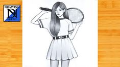 a drawing of a girl holding a tennis racket