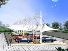 an artist's rendering of a parking lot with cars parked in it