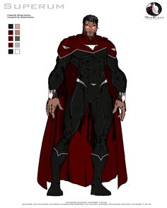 the superman costume is shown in red and black, as well as an image of his suit