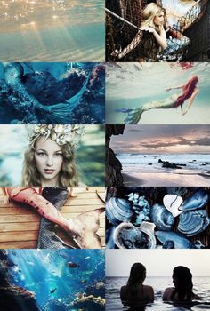 the collage has many different pictures and colors to choose from, including mermaids