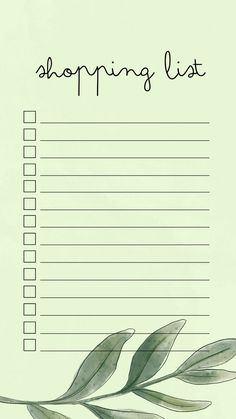 a green leaf lined shopping list with the words shopping list written in black on it