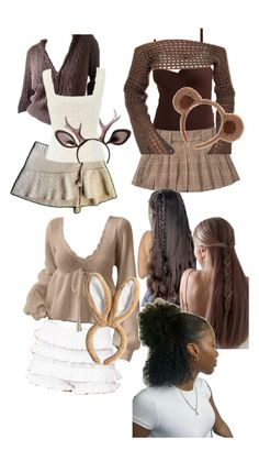 four different types of clothing and hair are shown in this collage, including one with an antelope on it