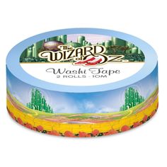 the wizard of oz wash tape is shown in blue and yellow, with green trees on it