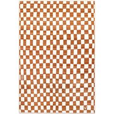 a brown and white checkered rug on a white background