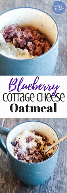 blueberry cottage cheese oatmeal in a bowl