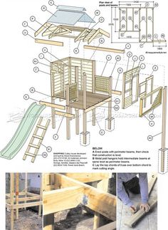 the instructions for building a wooden play set with slides and ladders, including a slide