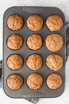 freshly baked muffins in a baking pan ready to be eaten