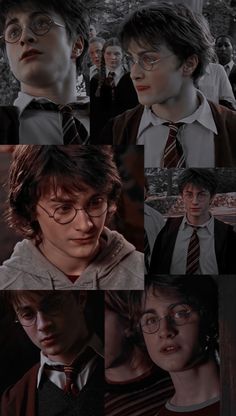 harry potter collage with images of him and hermigans in the background