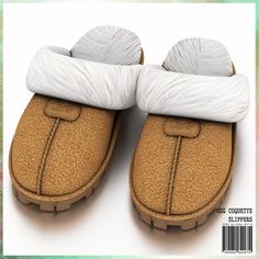 a pair of brown shoes with white covers on them are featured in an advertisement for crochet slippers