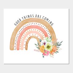 Good things are coming, Boho rainbow painted in watercolor -- Choose from our vast selection of art prints and posters to match with your desired size to make the perfect print or poster. Pick your favorite: Movies, TV Shows, Art, and so much more! Available in mini, small, medium, large, and extra-large depending on the design. For men, women, and children. Perfect for decoration. Boho Rainbow Painting, Boho Rainbow Wall, Good Things Are Coming, Rainbow Paint, Rainbow Wall, Boho Rainbow, North West, Baby Shower, Rainbow