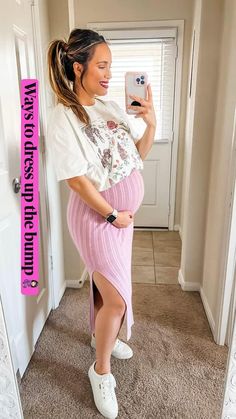 Pregnacy Fashion, Prego Outfits, Spring Maternity Outfits, Pink Maternity Dress, Trendy Mom Outfits, Summer Maternity Fashion