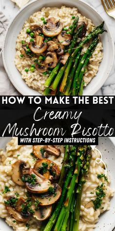 creamy mushroom risotto with asparagus and mushrooms