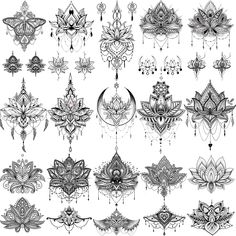 a large collection of ornamental designs in black and white