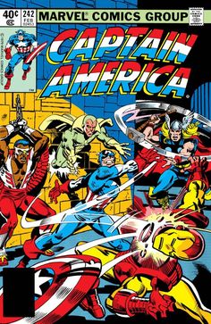 the cover to captain america comic book, featuring an image of various superheros in front of