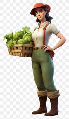 a woman holding a basket full of green vegetables, hd png downloads and psd