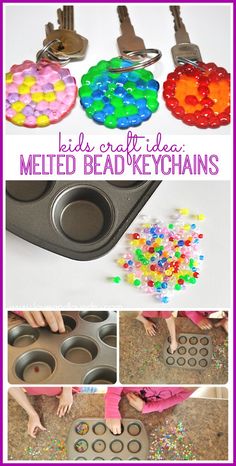 kids craft idea melted bead keychains and cupcake pans with instructions