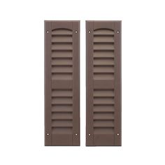 two brown shutters are shown on a white background, one is closed and the other has