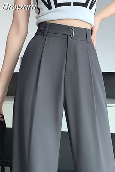 Style Pant Pattern, Minimal Stil, Wide Leg Pants Women, Loose Wide Leg Pants, Trousers For Women, Korean Casual Outfits, Casual Bottoms, Long Trousers