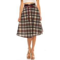 Product Description: Discover the epitome of elegance and comfort with our Solid A-Line Casual High Waist Bow Tie Belted Midi Skirt. This knee-length masterpiece merges the timeless charm of A-line silhouettes with contemporary design elements, making it a versatile addition to your wardrobe. Crafted from soft, quality fabric, this skirt ensures day-long comfort while offering a flattering fit for any body type. The high waist, accentuated with a charming bow tie belt, cinches the waistline, enh Retro Plaid Knee-length Skirt, Belted Midi Skirt, Moa Collection, Midi Skirt Pencil, Natural Curves, Office Wear, Tie Belt, Bow Tie, Quality Fabric