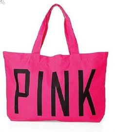 VICTORIAS SECRET PINK BEACH/TOTE BAG MADE OF COTTON CANVAS HOT PINK WITH BLACK "PINK" PRINT OVERSIZED BAG MEASURES 16" H 25" L X 8" D SOLD OUT AT VICTORIAS SECRET Cheetah Bag, Pink Outfits Victoria Secret, Pink Tote Bag, Victoria Secret Tote Bags, Beach Tote Bag, Oversized Bag, Pink Tote Bags, Oversized Tote, Pink Beach