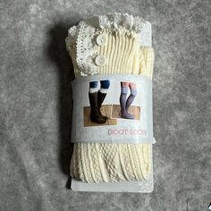 *New In The Original Packaging* Grace & Lace Boot Socks - Milly Lace Cream Knit Sock With Lace Top And Button Decoration Fits Women's Shoe Size 6 - 10 Lace Boot Socks, Grace And Lace, Lace Accessories, Button Decorations, Boot Socks, Knitting Socks, Hosiery, Lace Top, Socks