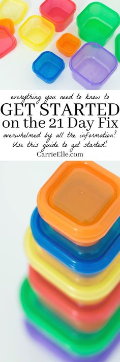 colorful plastic plates stacked on top of each other with text overlay reading get started on the 2 day fix