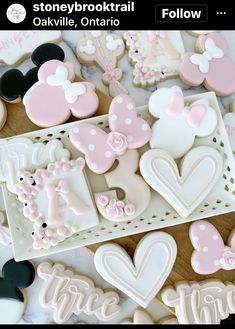 minnie mouse cookies are on display for the guests to eat at their first birthday party