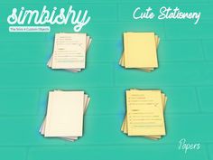 four pieces of paper with the words simlishy cut stationery