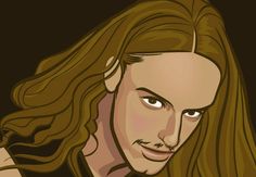 a digital painting of a man with long hair looking at the camera and holding his hand on his shoulder