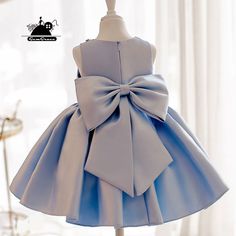 Flower Girl Dresses Elegant Light Blue Satin Flower Girl Dress Modern Girls Pageant Gown With Bow Girls Pageant Gowns, Satin Flower Girl Dress, Pageant Gown, African Dresses For Kids, Kids Dress Patterns, Baby Dress Design