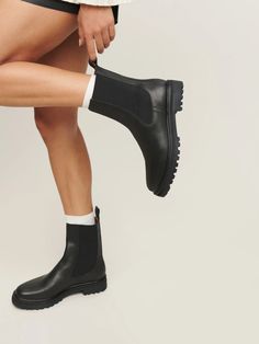 The Katerina is a pull-on combat boot with a recycled rubber lug outsole. Just in case you want to be prepared for pretty much anything. Chunky Loafer, Sustainable Shoes, Lug Boots, Botas Chelsea, Wardrobe Wishlist, Lug Sole Boots, Combat Boot, Black Chelsea Boots, Recycled Rubber