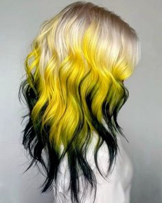 Ombre Hair Dye, Black Ombre Hair, Hair Color Placement, Gemini Hair, Hair Color Idea, Fantasy Hair Color, Yellow Hair Color, Vivid Hair, Woodstock Peanuts