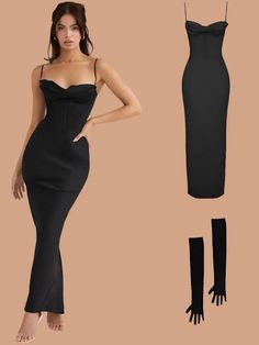 Satin Spaghetti Strap Corset Maxi Dress For Women - Golden Atelier Fitted Black Slip Dress For Dinner, Adult Dresses, Corset Maxi Dress, Dress And Gloves, Corset Style Dresses, Solid Maxi Dress, Corset Midi Dress, Maxi Dress For Women, Corset Style