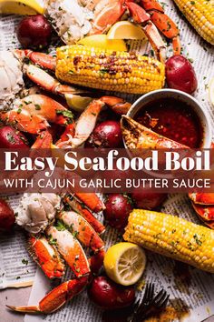 crab boil with garlic butter sauce and corn on the cob is an easy seafood boil