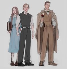 three people standing next to each other holding wine glasses