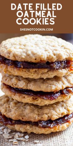 Close up photo of Date Filled Oatmeal Cookies in a stack. Date Filling, Xmas Goodies, Walnut Loaf, Bakery Sweets, Date Cookies, Food Cookies, Polish Food, Filled Cookies, Chocolate Sandwich