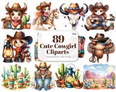 the cowboy clipart set includes images and text