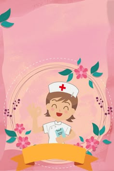 a woman nurse with flowers and leaves around her