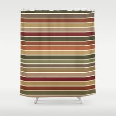 a shower curtain with multicolored stripes on it