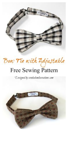 two different bow ties with the words free sewing pattern on them and an image of a bow