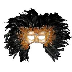 MASK-VENETIAN GOLD W/FEATHERS Size: One Size.  Color: Multicolor. Raven Mask, Masks Ideas, Men's Halloween Costumes, Mardi Gras Masks, Girls Halloween Costumes, Lion Mask, Plastic Mask, Feather Mask, Games Halloween