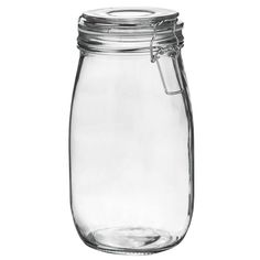 a clear glass jar with a metal clip