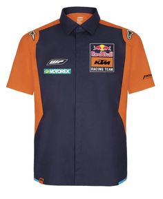 the red bull racing team shirt in blue and orange