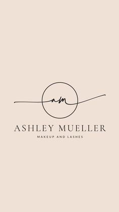 the logo for ashley mueller makeup and lashes, which has been designed to look like a