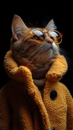 a cat wearing glasses and a coat