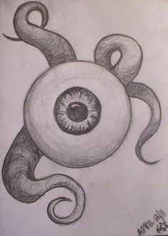 a pencil drawing of an eyeball in the shape of a snake