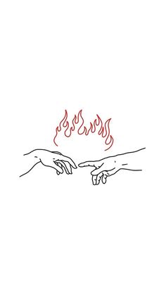 two hands touching each other with flames coming out of them