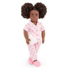 Our Generation Tanisha 18" Slumber Party Doll Og Dolls, Pink Flannel, Flannel Fashion, Pink Slippers, Cozy Pajamas, Our Generation Dolls, Black Curly Hair, Doll Beds, Our Generation