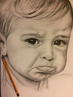 Easy Pencil Portrait, Potrait Paintings Pencil, Baby Face Drawing, Simple Art Drawings, Simple Drawing Ideas, Sketch Simple, Art Drawing Ideas, Easy Tattoo, Poses Art